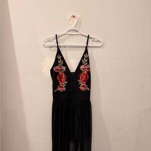 Forever 21 Black Floral Embroidered Jumpsuit